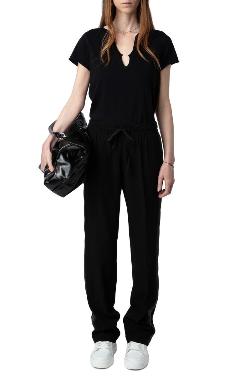 Zadig & Voltaire Tuni Wings Strass Embellished Keyhole Cotton Graphic T-Shirt, Alternate, color, 