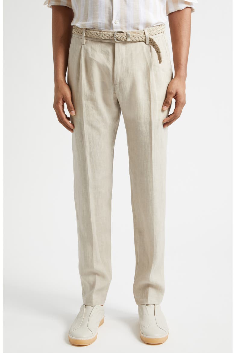 Pleated Tapered Linen Pants, Main, color, 02NN SAND