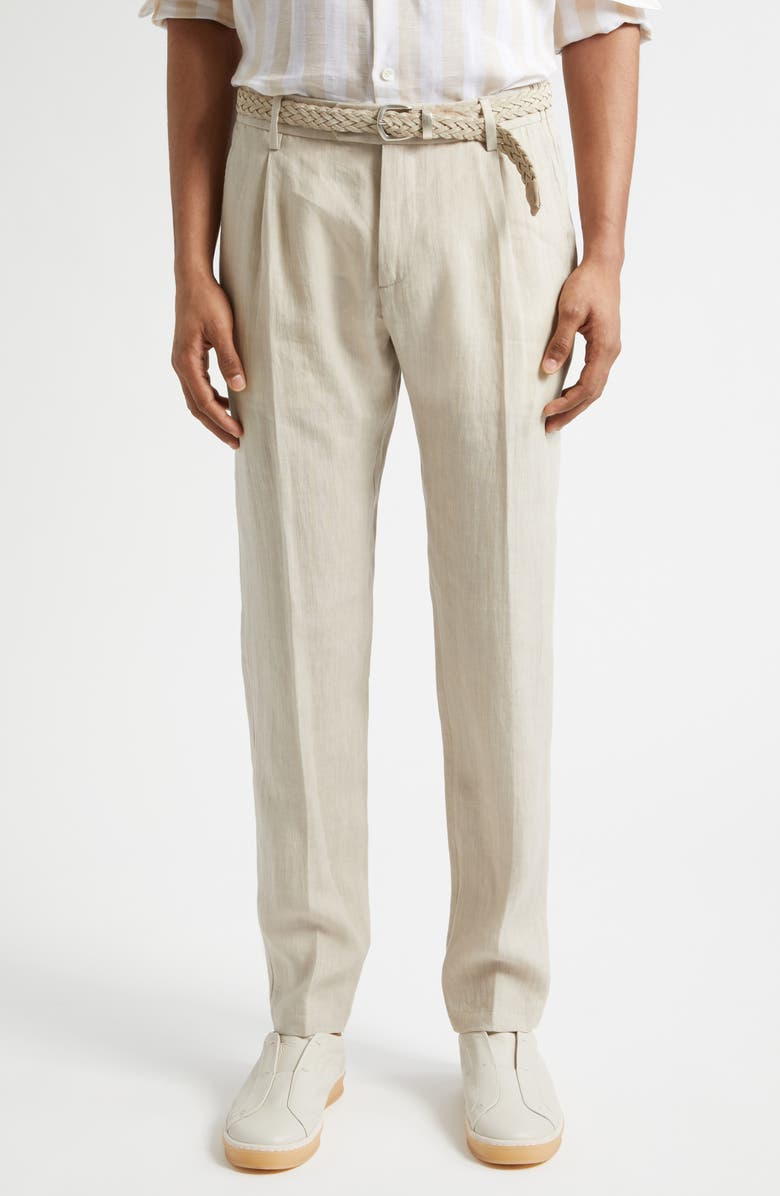 Eleventy Pleated Tapered Linen Pants, Main, color, 02Nn Sand