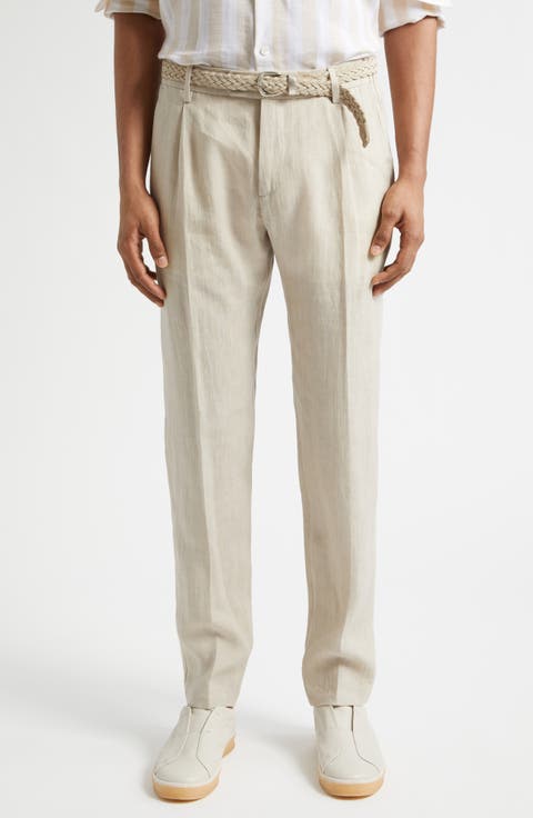 Pleated Tapered Linen Pants