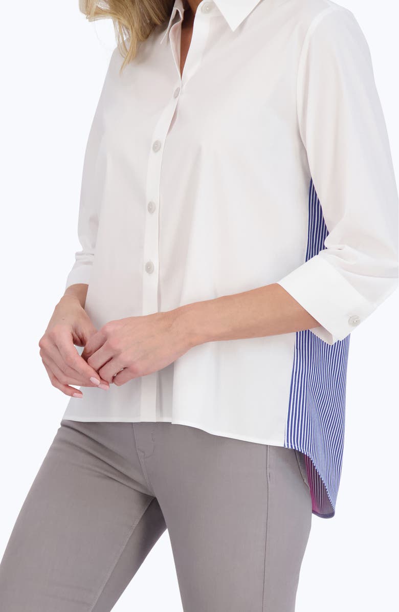 Foxcroft Kelly Colorblock Cotton Blend Button-Up Shirt, Alternate, color, Blue White Stripe