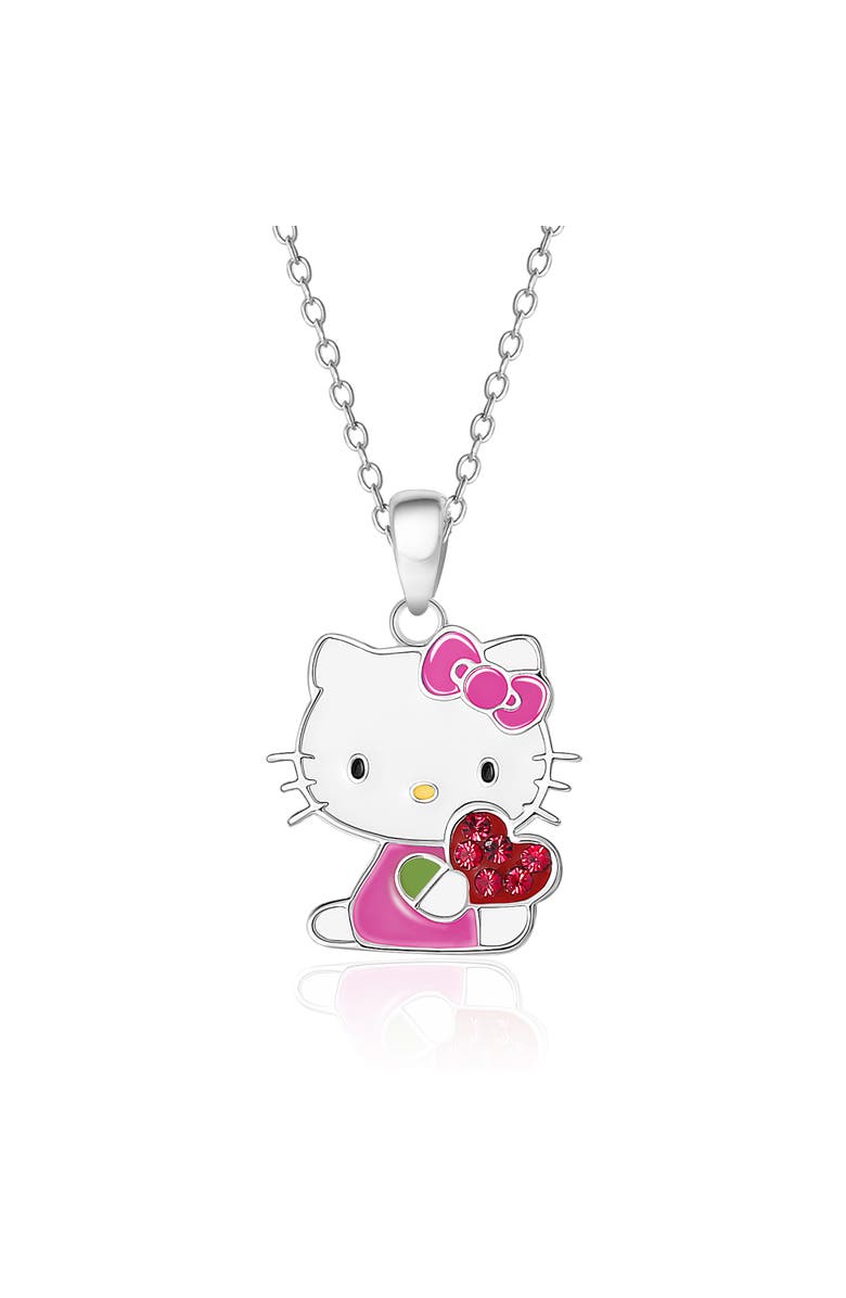Hello Kitty Enamel and Red Crystal Pendant, Main, color, Silver, White, Red