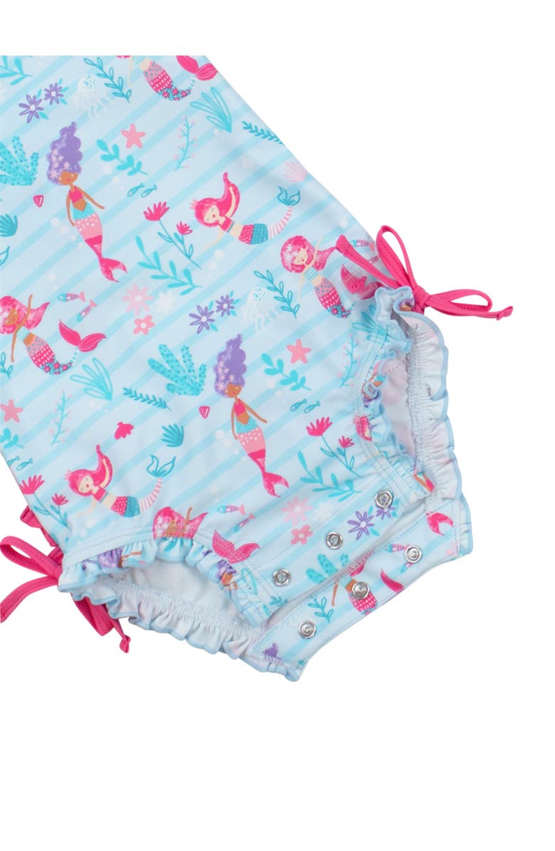 RuffleButts Baby Girls Mermaid Long Sleeve UPF50+ One Piece Rash Guard, Alternate, color, Blue Mermaid Princess