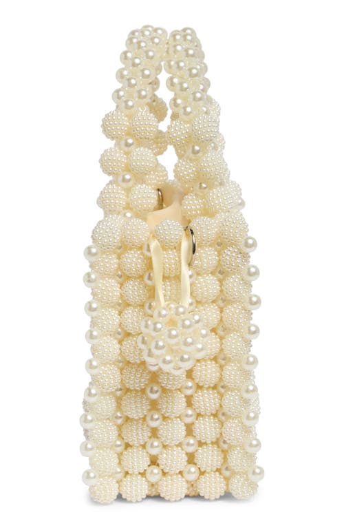 Shop Natasha Faux Pearl Bead Top Handle Bag In Ivory