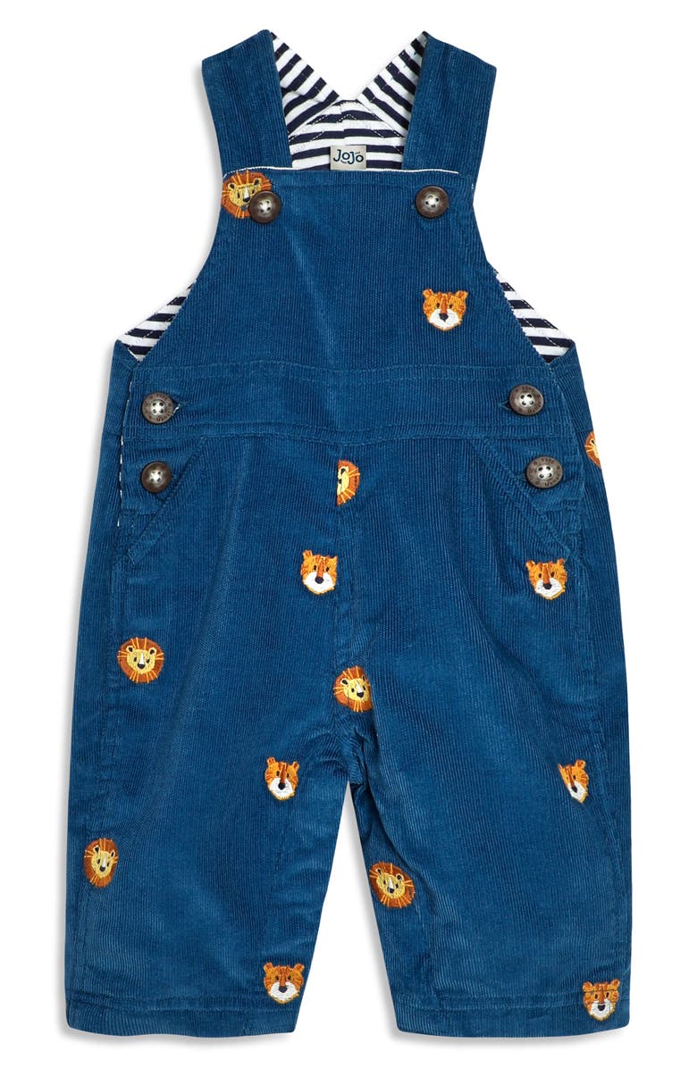JOJO MAMAN BEBE Safari Animal Embroidered Cotton Corduroy Overalls, Main, color, Blue