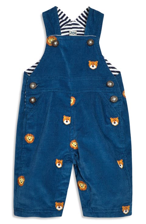Safari Animal Embroidered Cotton Corduroy Overalls (Baby)