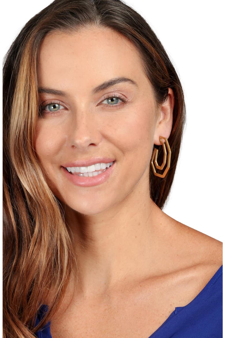 Modern Hexagon Hoop Earrings, Alternate, color, GOLD