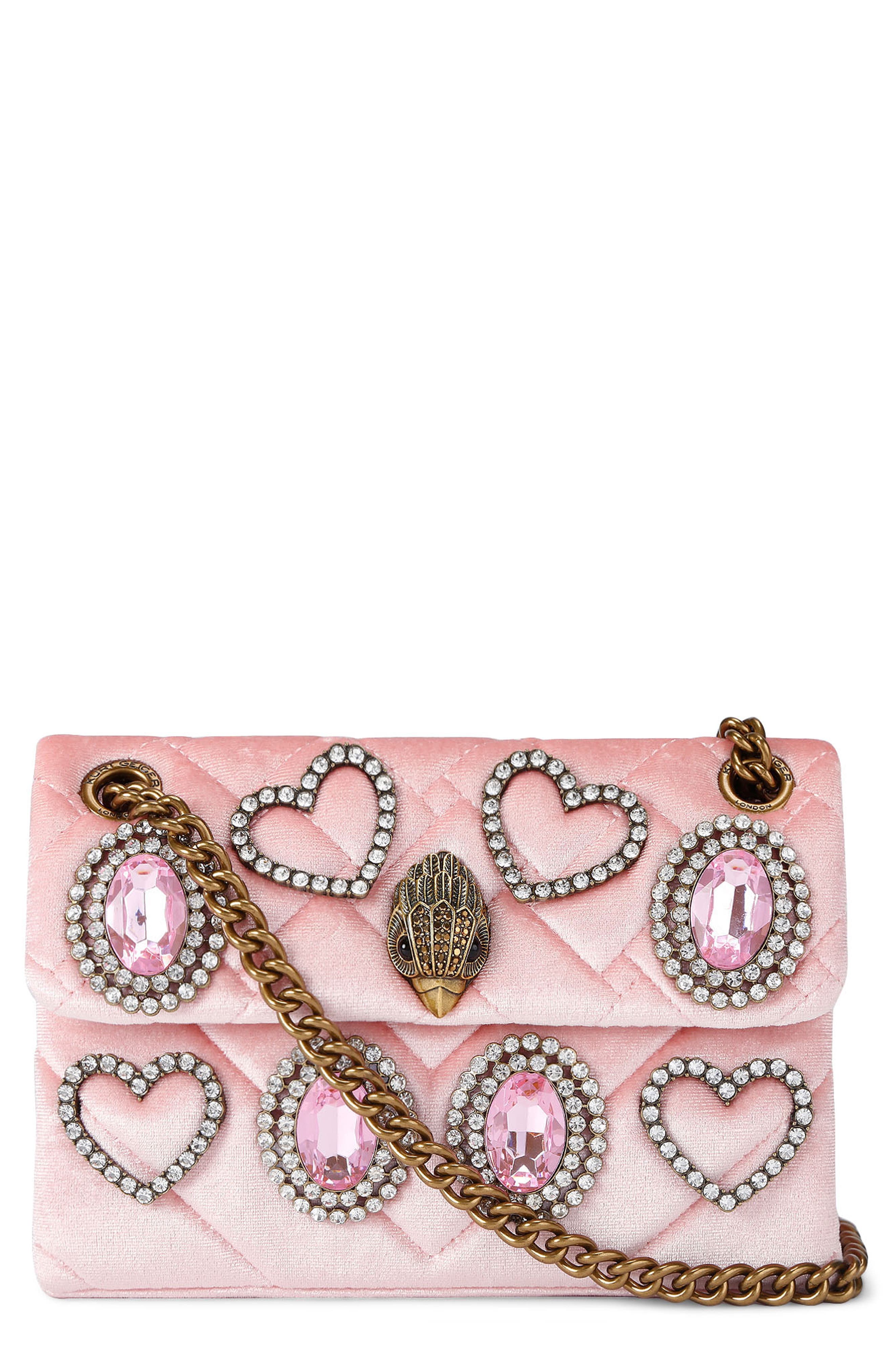Kurt Geiger London Mini Kensington Velvet Crossbody Bag, Main, color, Light/ Pastel Pink