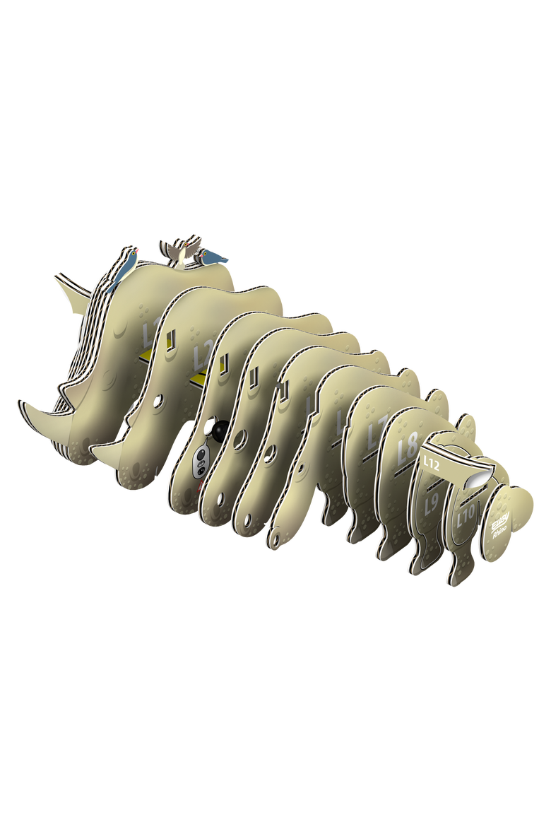 Rhino 3D Puzzle, Alternate, color, No Color