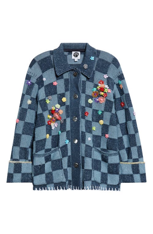 Yanyan Floral Ribbon Checkerboard Knit Work Jacket