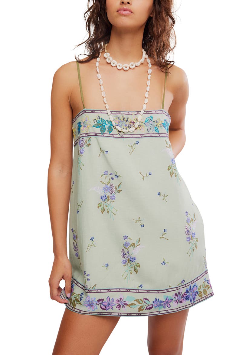 Bali Embroidery Border Floral Minidress, Alternate, color, MINT COMBO