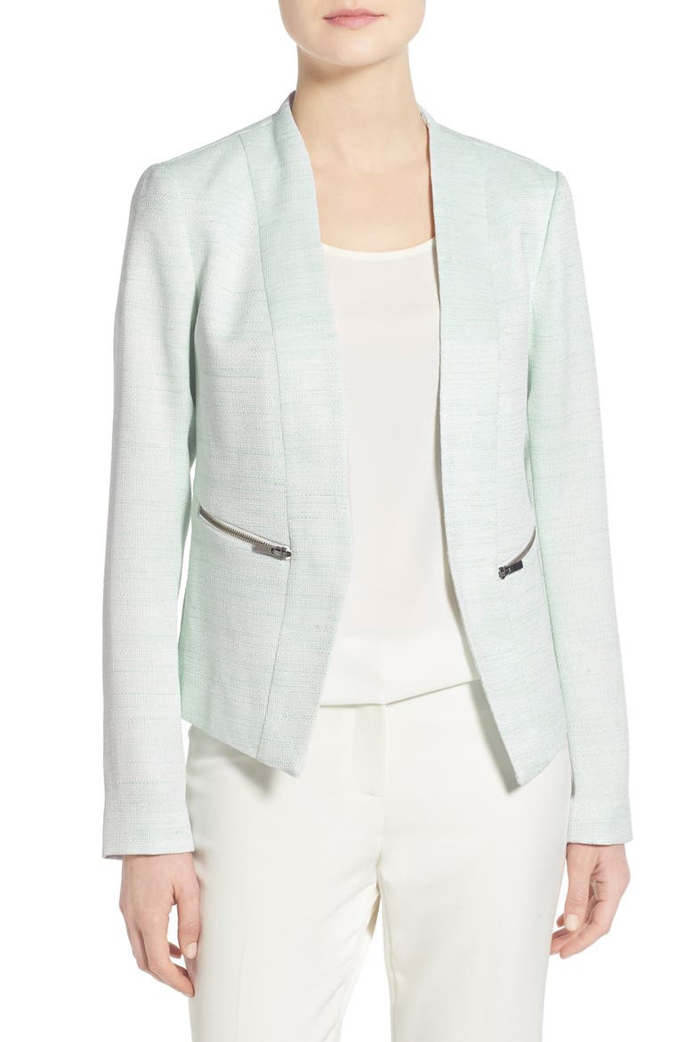 Zip Pocket Open Jacket, Main, color, BLUE- WHITE TWEED