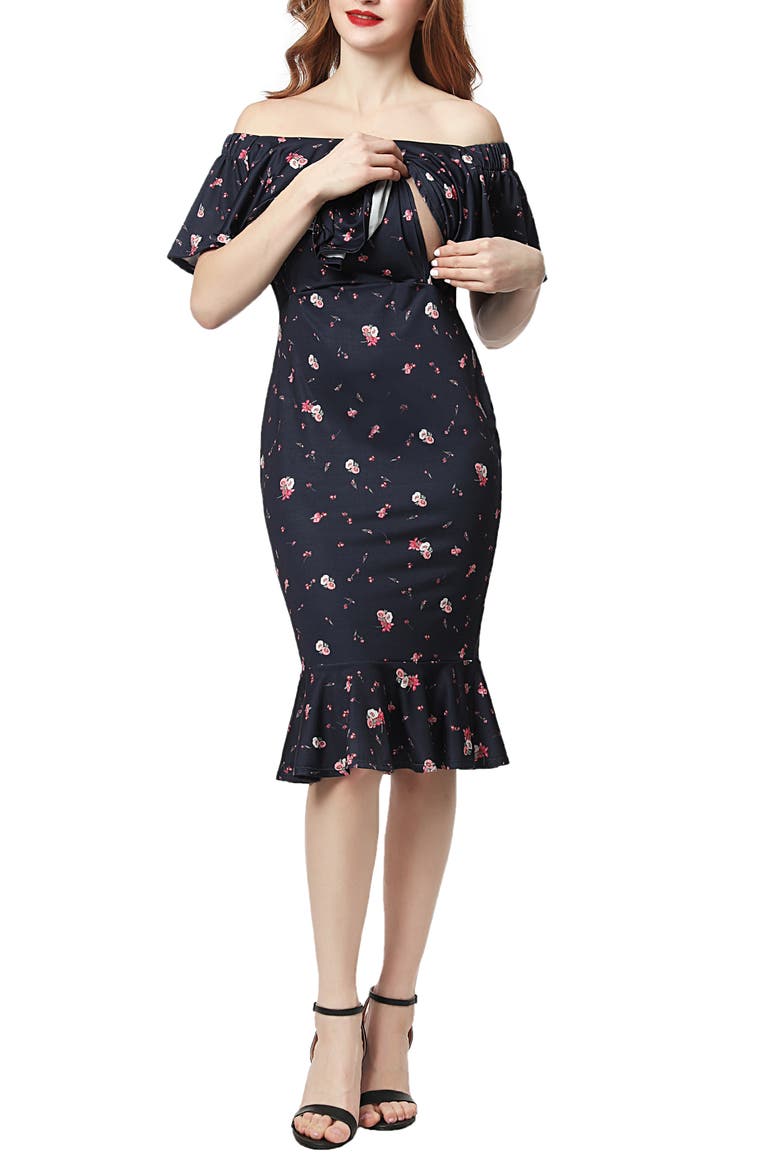 Flora Off the Shoulder Maternity Dress, Alternate, color, NAVY