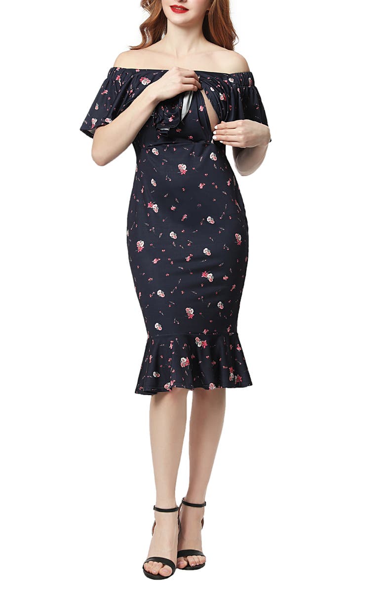 Kimi and Kai Flora Off the Shoulder Maternity Dress, Alternate, color, 