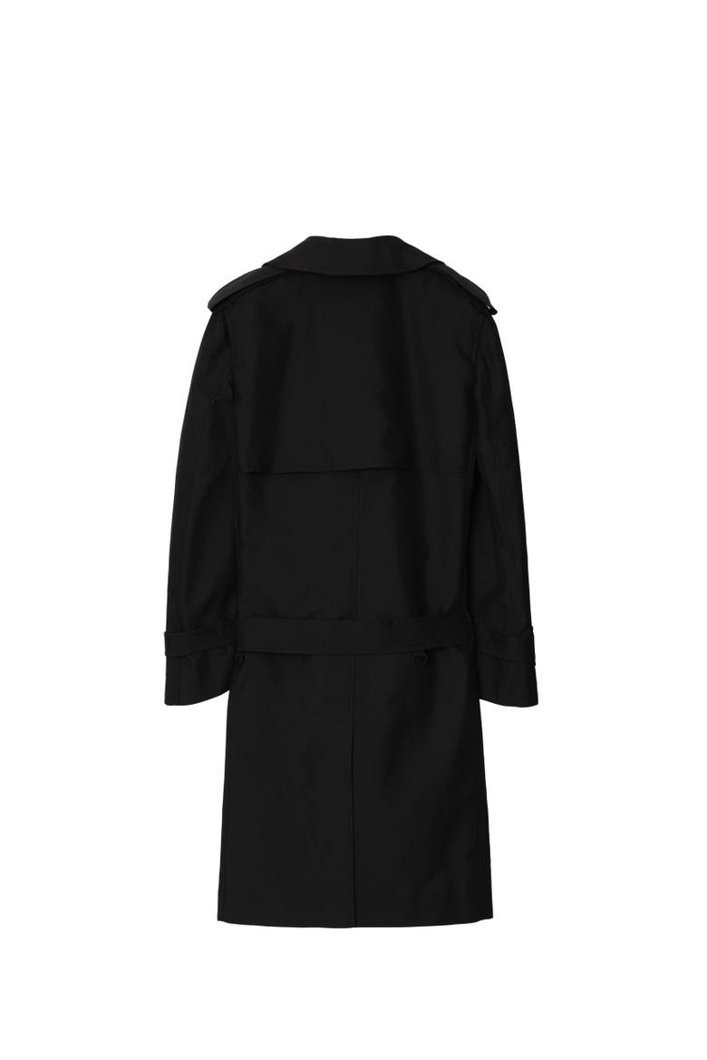 Long Silk Blend Trench Coat, Alternate, color, Black