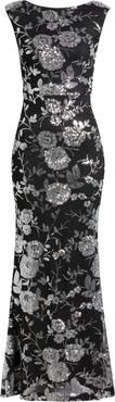 Eliza J Sequin Floral Sheath Gown