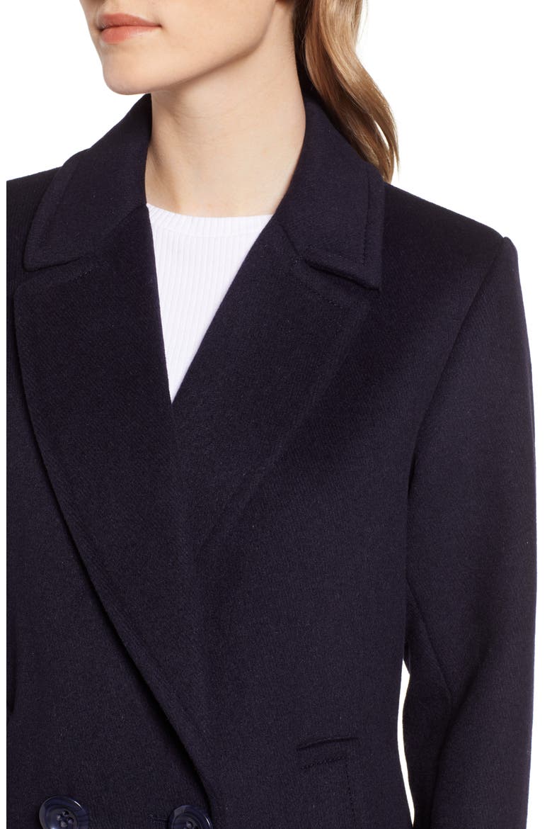 Double Breasted Wool Blend Coat, Alternate, color, NAVY