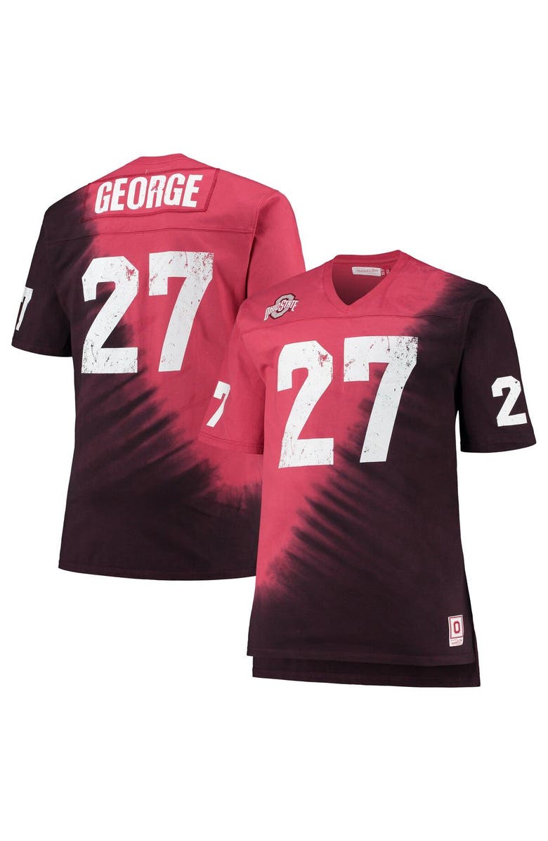 Mitchell & Ness Men's Mitchell & Ness Eddie George Scarlet/Black Ohio State Buckeyes Name & Number Tie-Dye V-Neck T-Shirt, Main, color, 