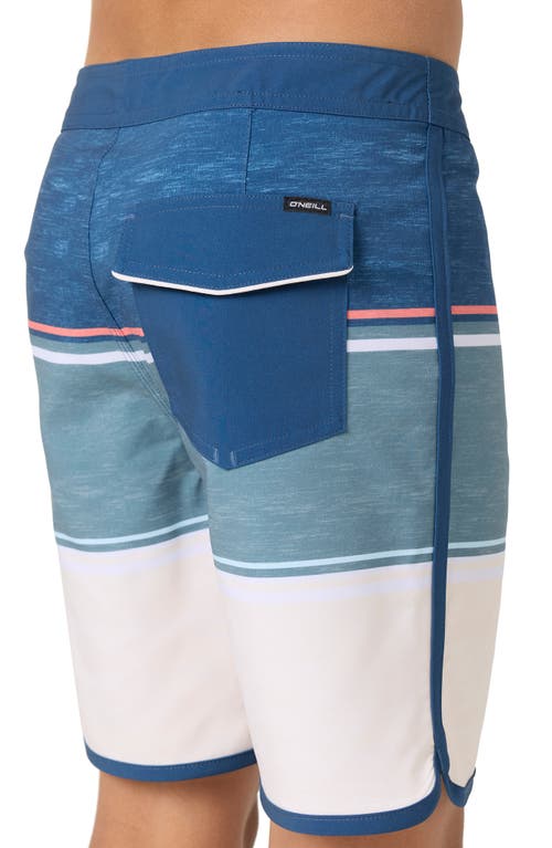 O'neill Kids' Lennox Scallop Swim Trunks In Cream/blue