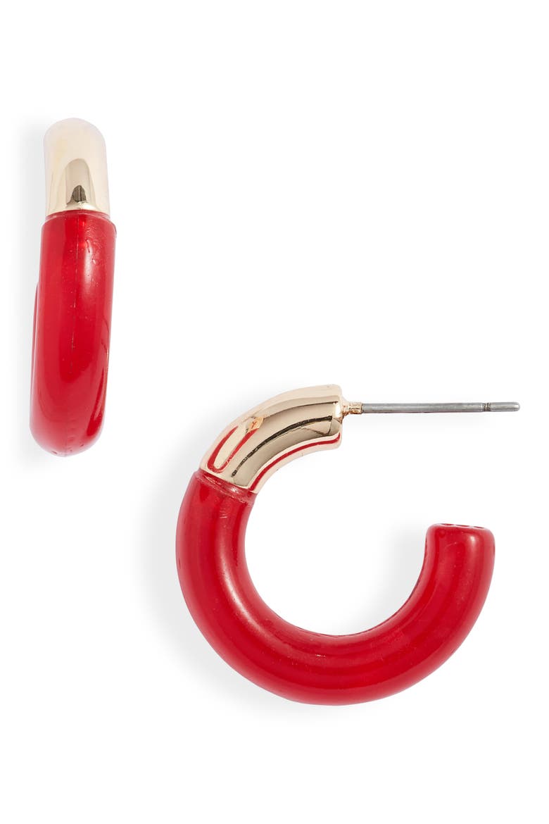 Small Arch Hoop Earrings, Main, color, CANDY APPLE RED