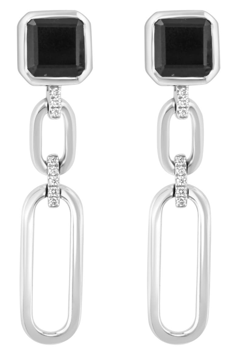 Sterling Silver Onyx & Diamond Paper Clip Drop Earrings, Alternate, color, BLACK