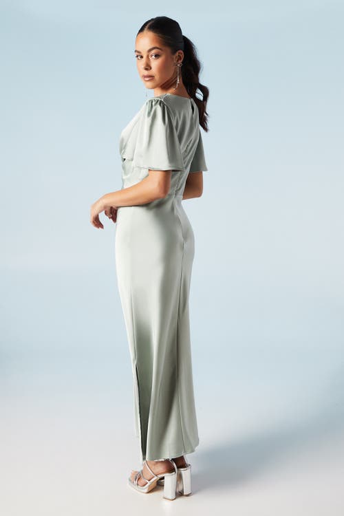 Oasis Satin Midi Bridesmaids Dress In Gray