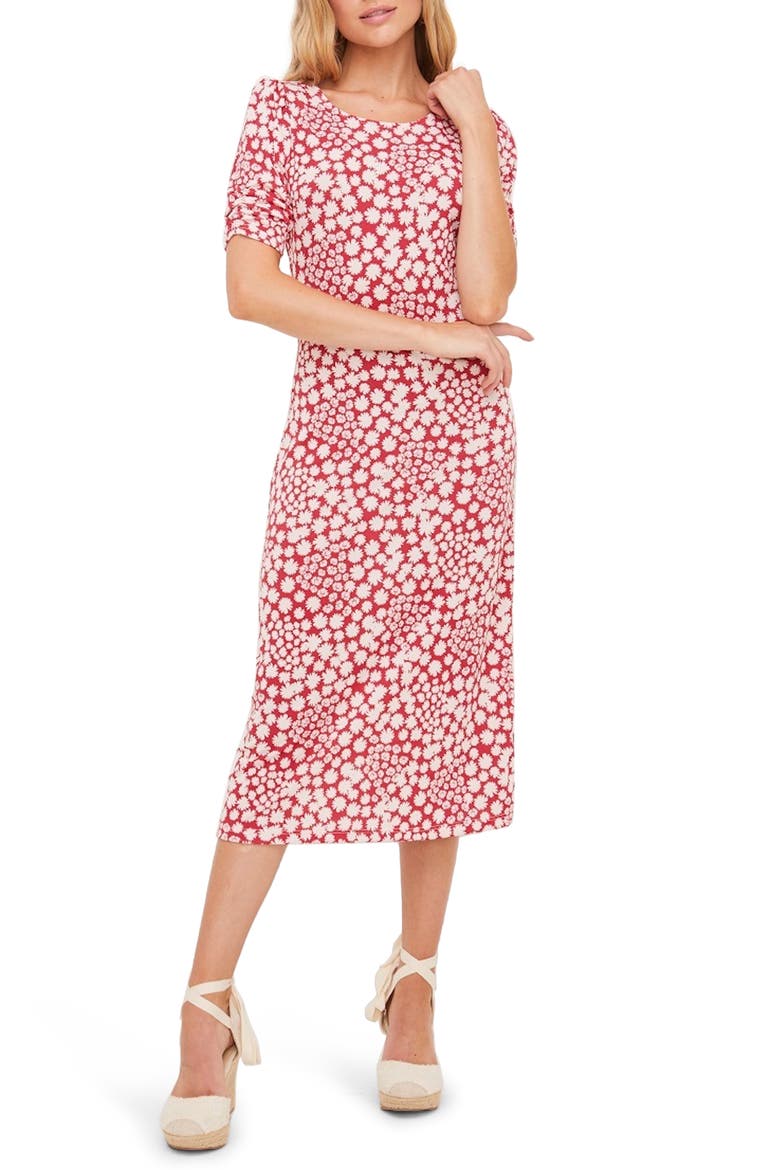 Floral Print Midi Dress, Main, color, RED WHITE DAISY