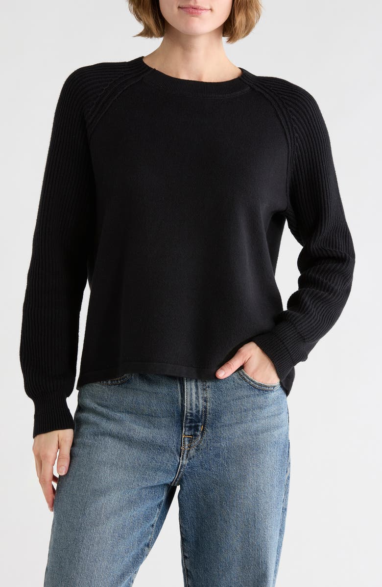 Vince Ribbed Cotton Pullover, Main, color, Washed Black