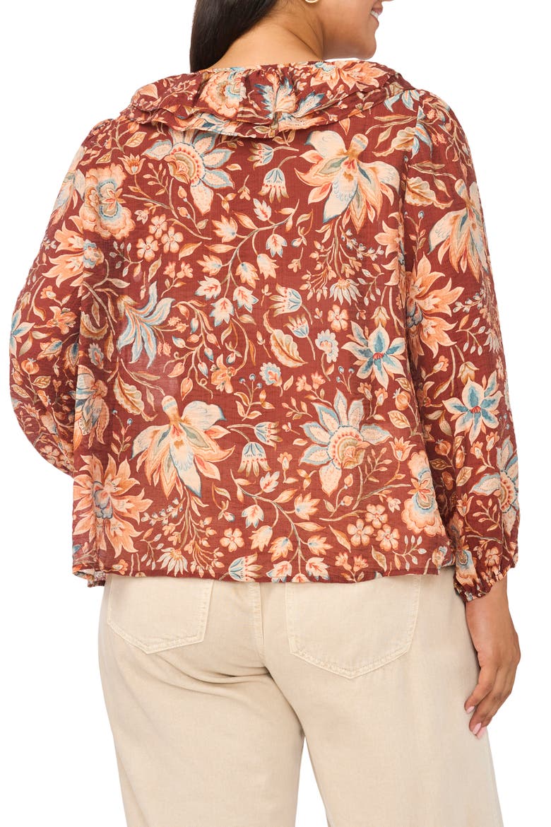 Ruffle V-Neck Top, Alternate, color, RUSSET BROWN