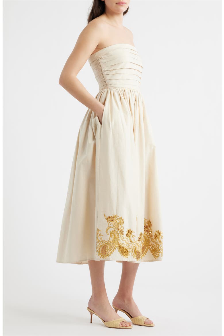 Embroidered Pintuck Strapless Maxi Dress, Alternate, color, SOFT ECRU