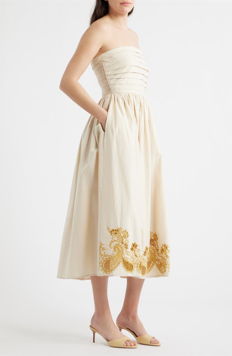 CeCe Embroidered Pintuck Strapless Maxi Dress, Alternate, color, 