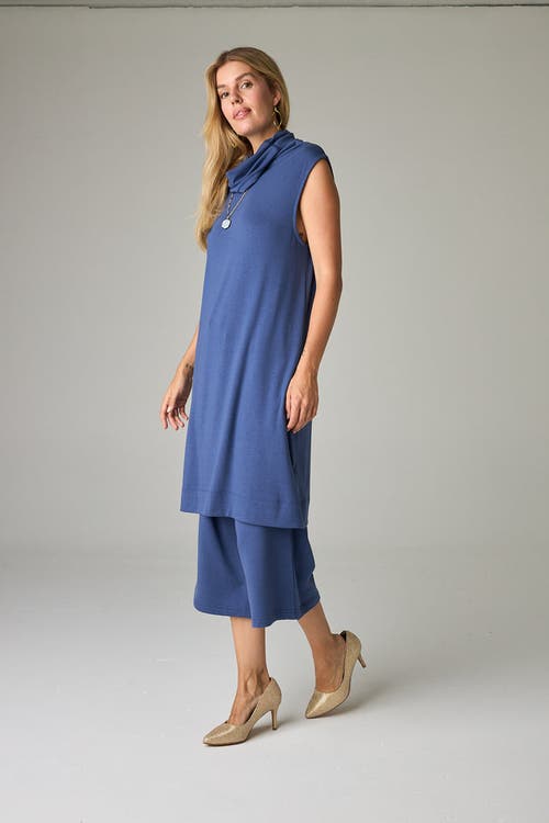 Eavolu Kakadu Eco-luxe Rib Sleeveless Funnel Neck Tunic/dress In Blue