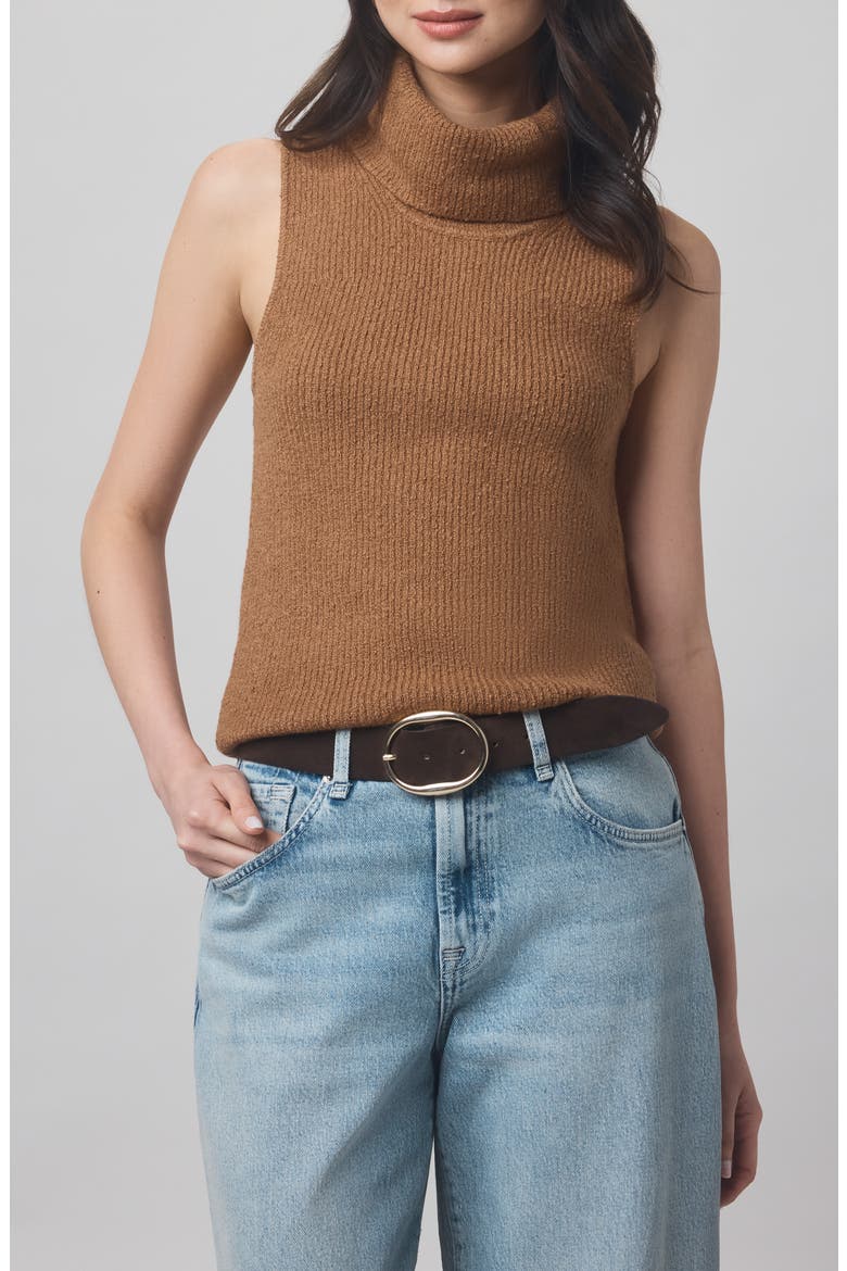 x @cellajaneblog Sleeveless Turtleneck Sweater, Main, color, CARAMEL