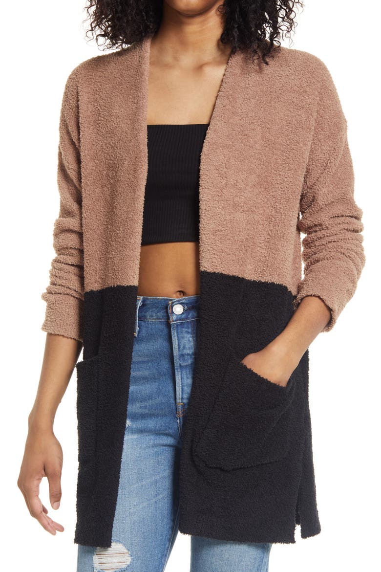 Cozy Color Block Cardigan, Main, color, MOCHA/BLACK
