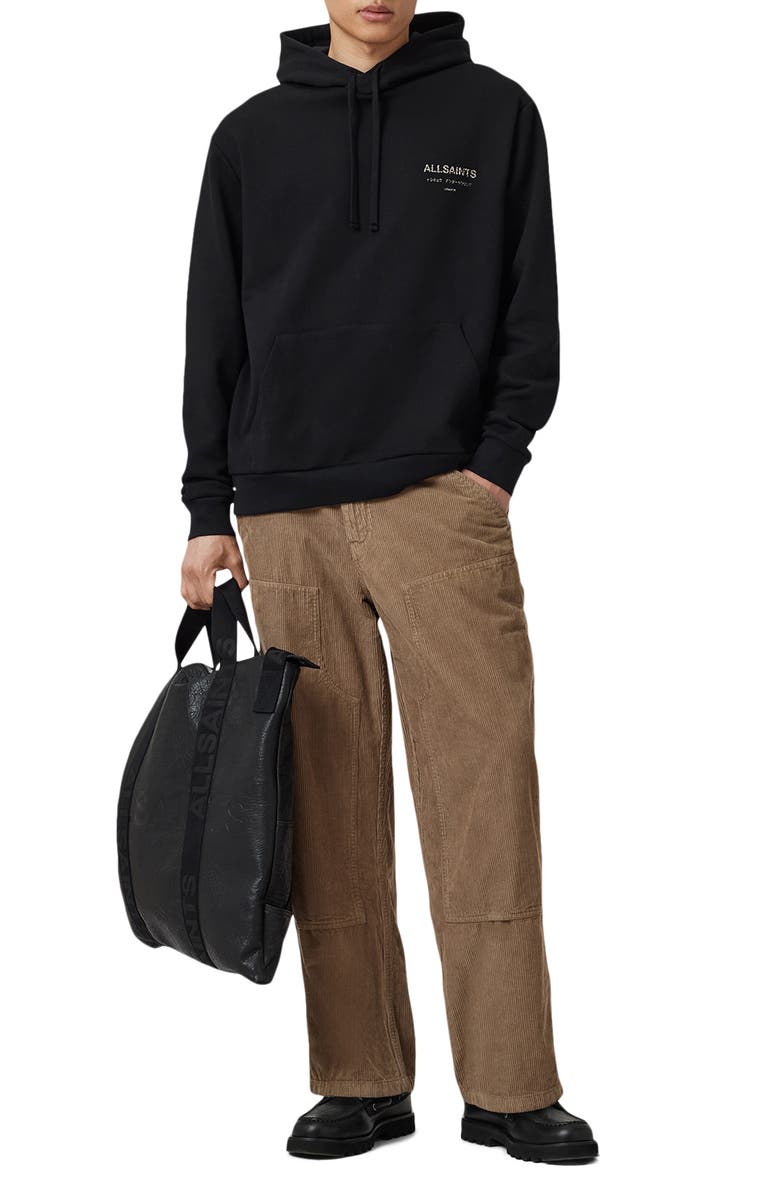 AllSaints Underground Logo Graphic Hoodie, Alternate, color, Jet Black/ Dark Leopard