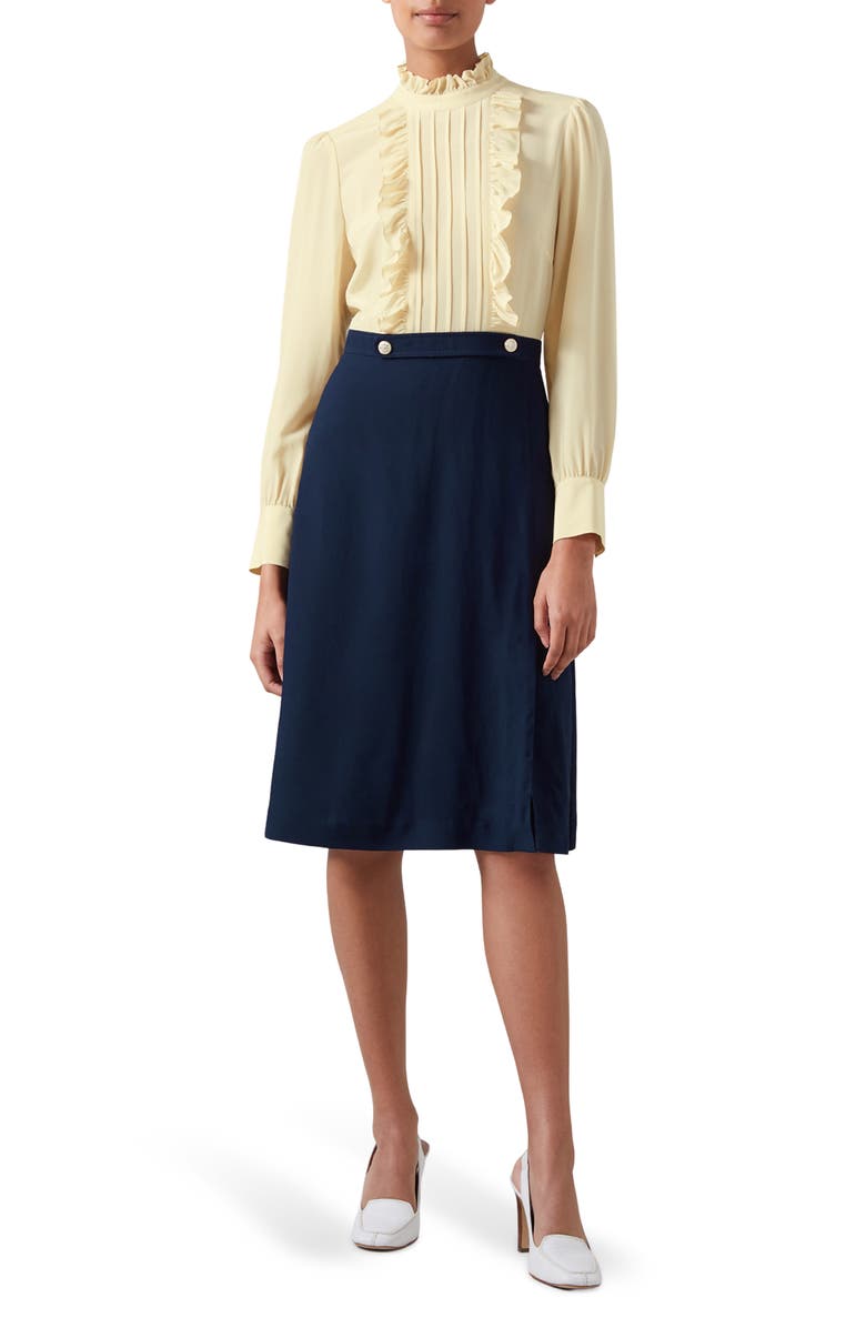 LK Bennett Tish Long Sleeve Crepe Dress, Main, color, Blue/ Cream