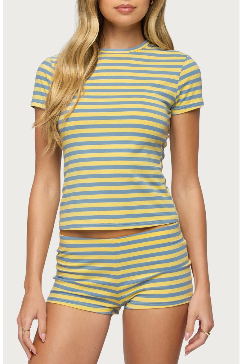 Isara Stripe Crop T-Shirt, Main, color, BLUE-AND-YELLOW
