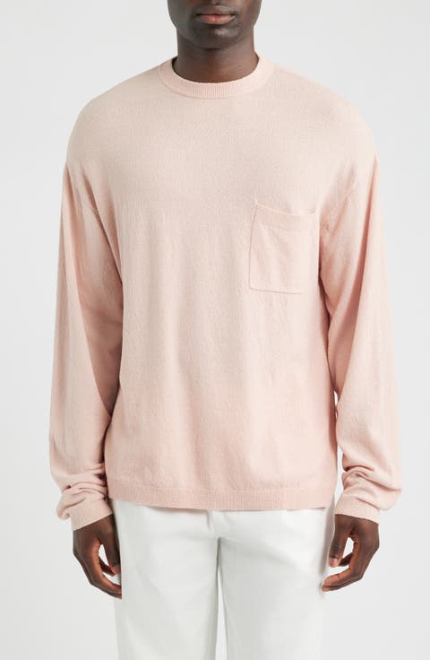 Oversize Crepe Knit Cotton Blend Crewneck Sweater