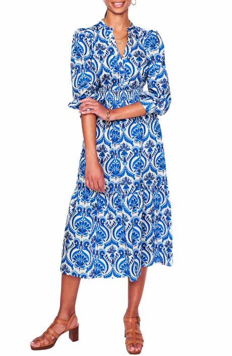 Boden Elena Medallion Print Long Sleeve Cotton Midi Dress