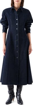 Akris punto Long Sleeve Corduroy Fit & Flare Shirtdress