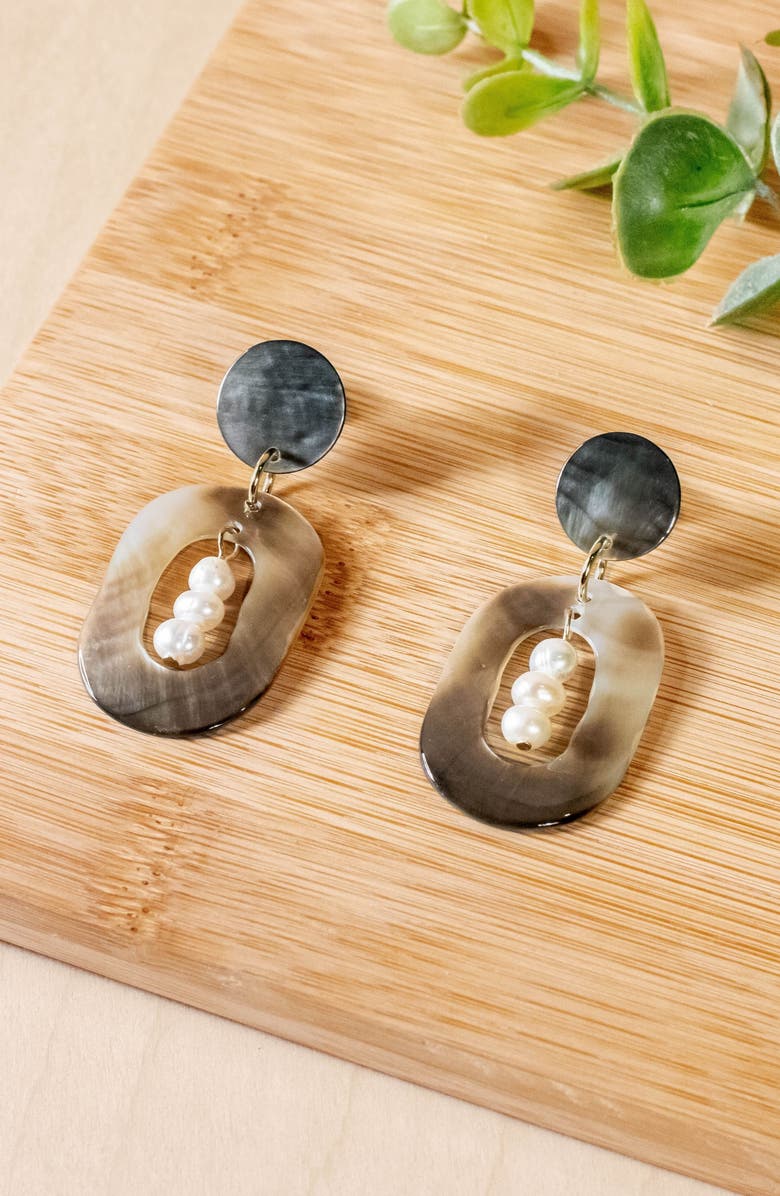 LIKHA Mother-of-Pearl Oval Dangle Earrings with Inner Pearls, Alternate, color, Black