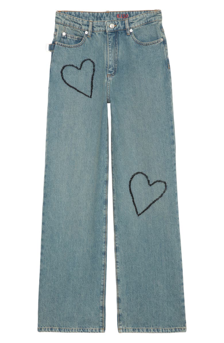 Zadig & Voltaire Elio Embroidered Heart Straight Leg Jeans, Main, color, 