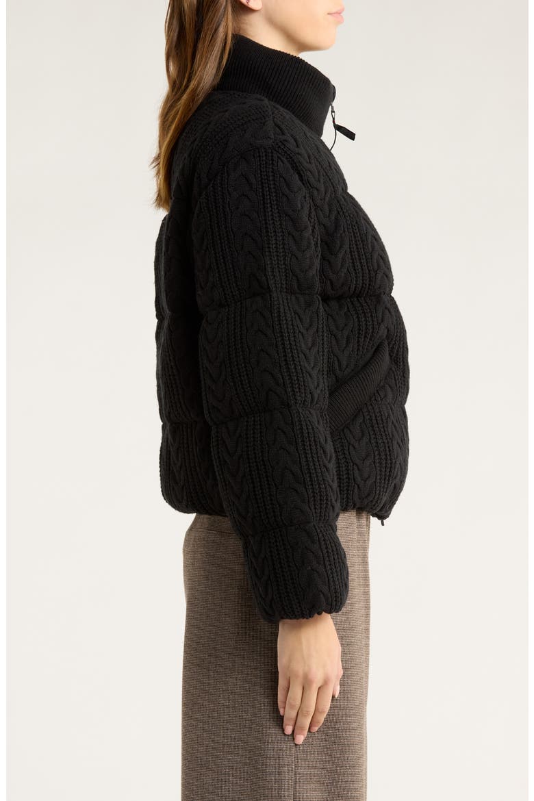 Alba Cable Knit Cotton Blend Puffer Jacket, Alternate, color, BLACK