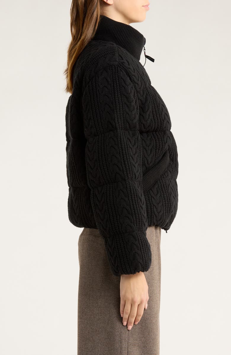 Marine Layer Alba Cable Knit Cotton Blend Puffer Jacket, Alternate, color, Black