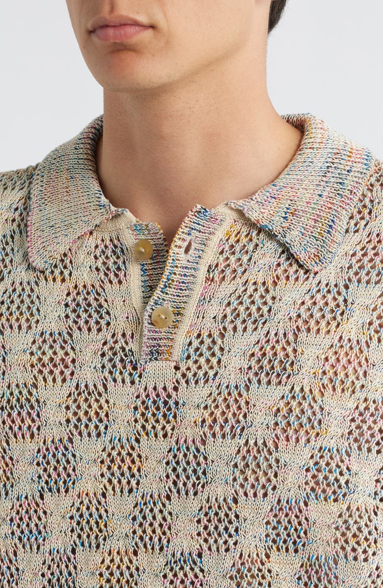 Corridor Cable Lace Open Knit Polo Sweater, Alternate, color, Natural