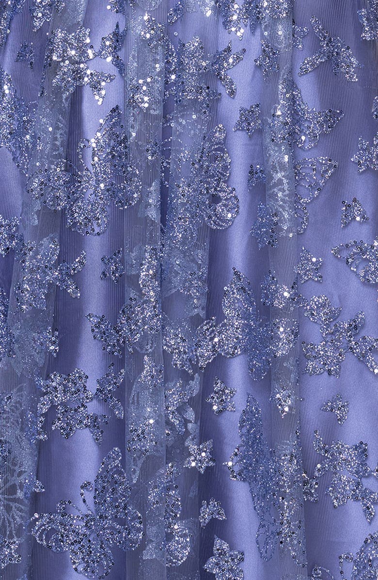 Blondie Nites Butterfly Motif Sequin Ballgown, Alternate, color, Periwinkle