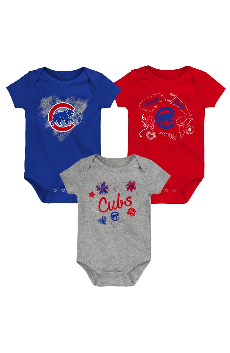 Outerstuff Infant Royal/Red/Gray Chicago Cubs Batter Up 3-Pack Bodysuit Set, Main, color, Royal