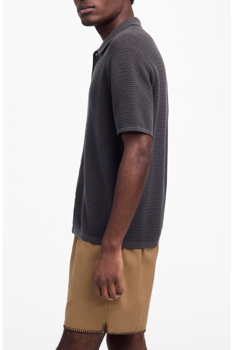 Short Sleeve Open Stitch Cotton Button-Up Shirt, Alternate, color, SOFT CHARCOAL