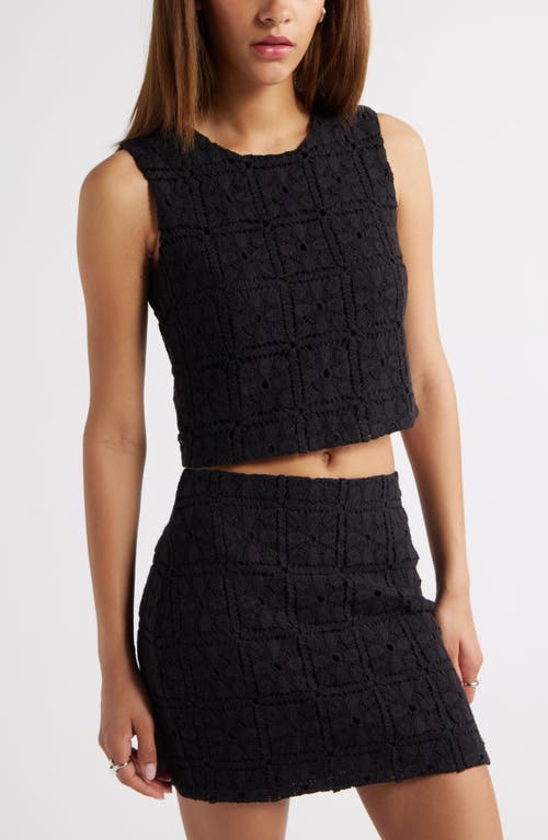 Open Edit Sleeveless Lace Tank Top in Black 