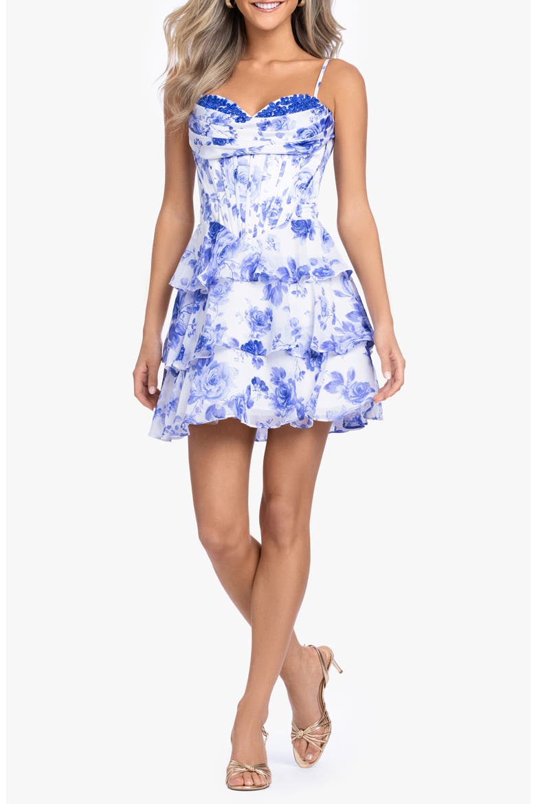 Lace Back Sleeveless Minidress, Main, color, BLUE/ WHITE